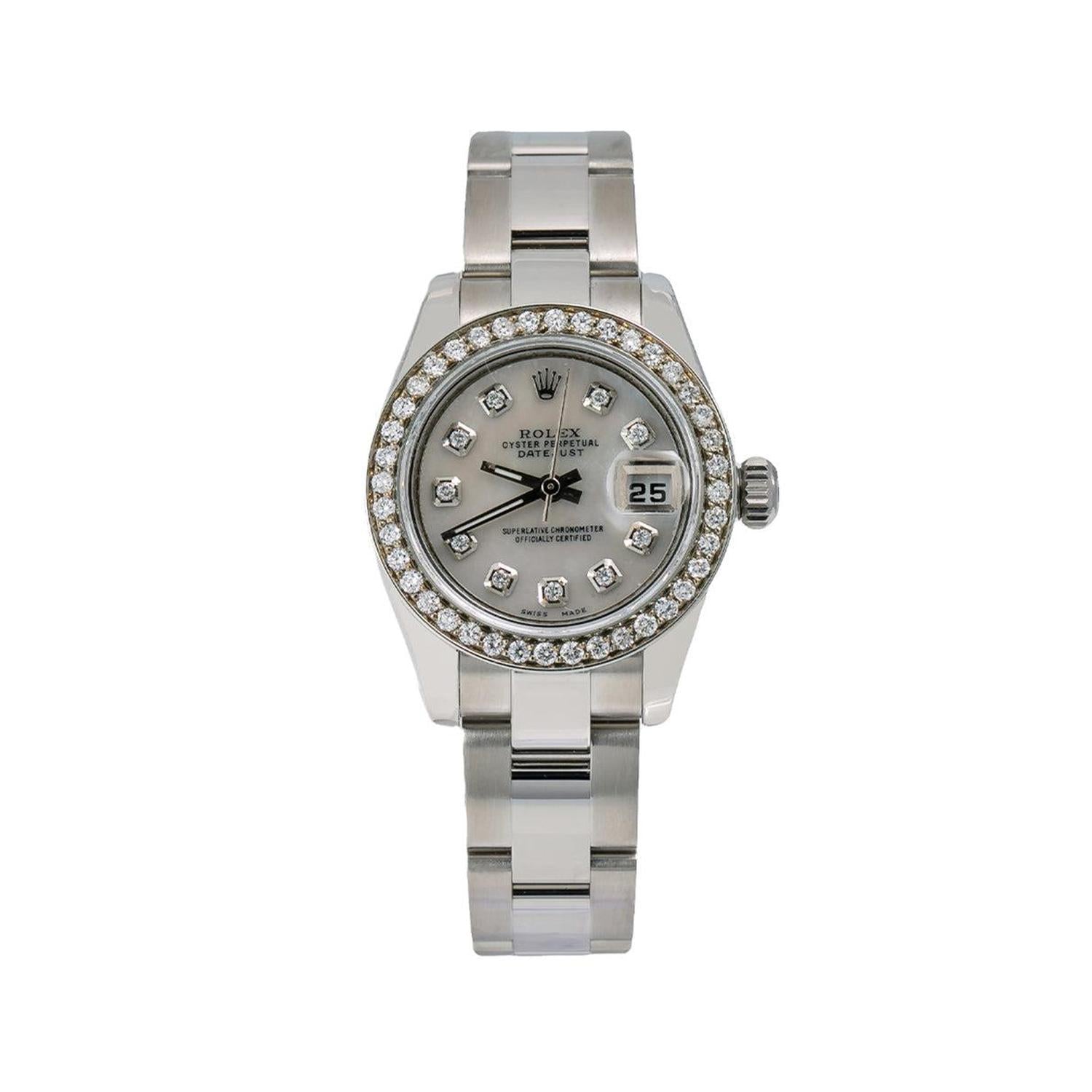 Rolex Datejust 26MM 179160 Mother of Pearl Diamond Dial Diamond Bezel Stainless Steel Oyster Bracelet 0.9ct