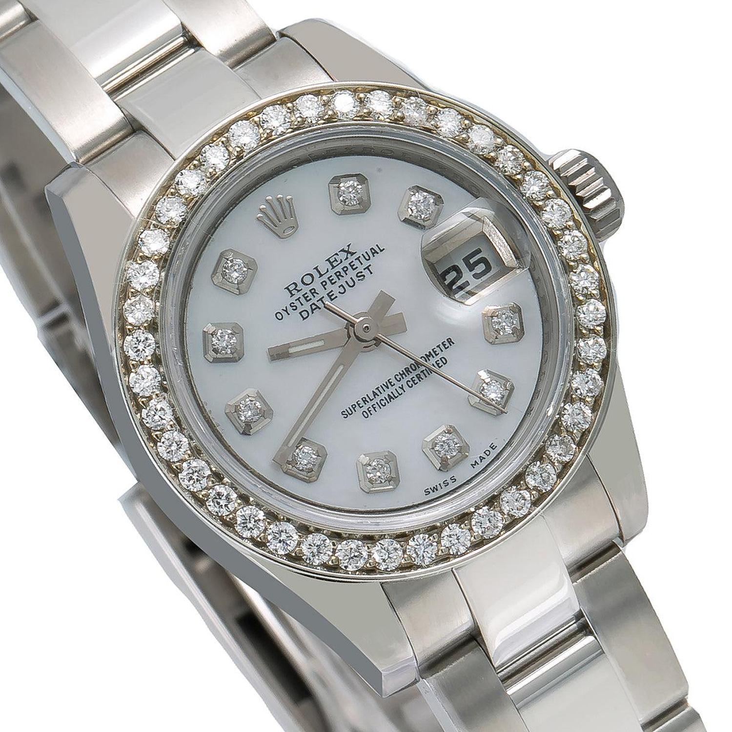 Rolex Datejust 26MM 179160 Mother of Pearl Diamond Dial Diamond Bezel Stainless Steel Oyster Bracelet 0.9ct