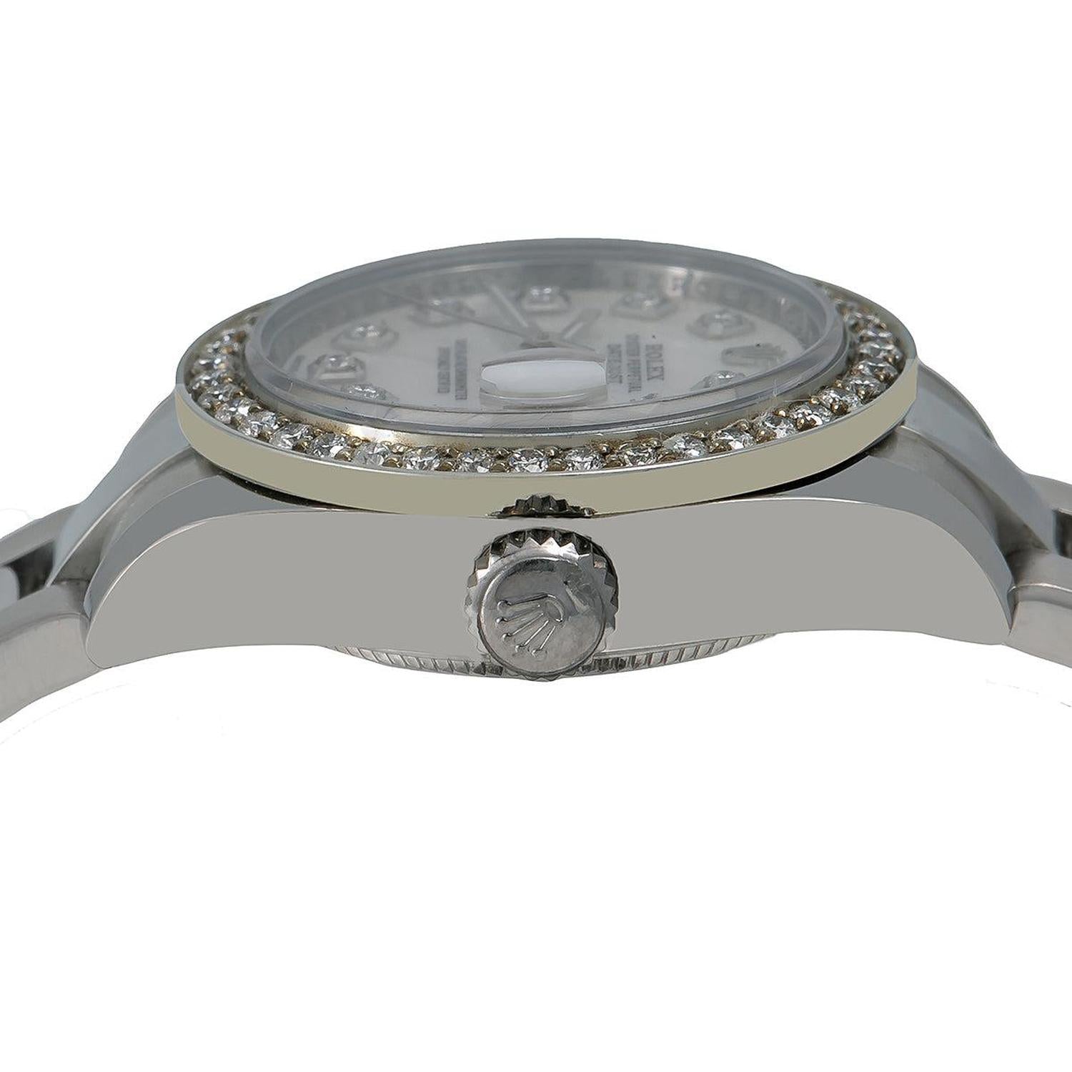 Rolex Datejust 26MM 179160 Mother of Pearl Diamond Dial Diamond Bezel Stainless Steel Oyster Bracelet 0.9ct