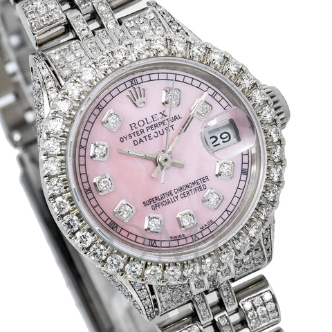 Rolex Oyster Perpetual Lady Date 6517 26MM Pink Diamond Dial With 6.75 CT Diamonds
