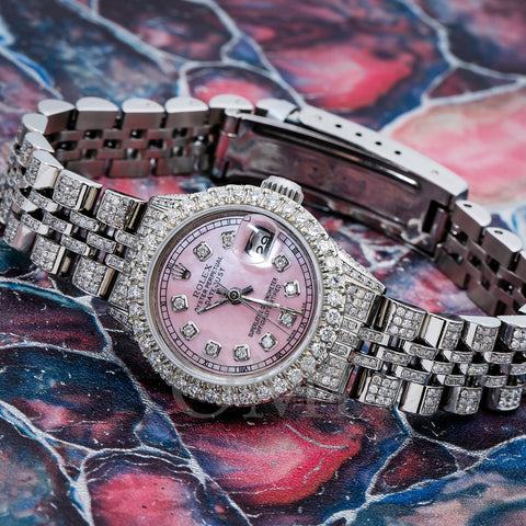Rolex Oyster Perpetual Lady Date 6517 26MM Pink Diamond Dial With 6.75 CT Diamonds