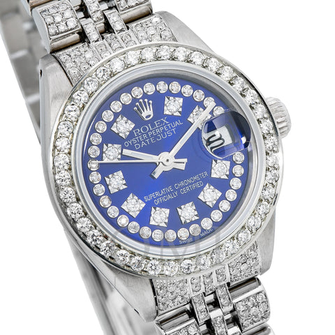 Rolex Oyster Perpetual Lady Datejust 6517 26MM Blue Diamond Dial With Stainless Steel Bracelet