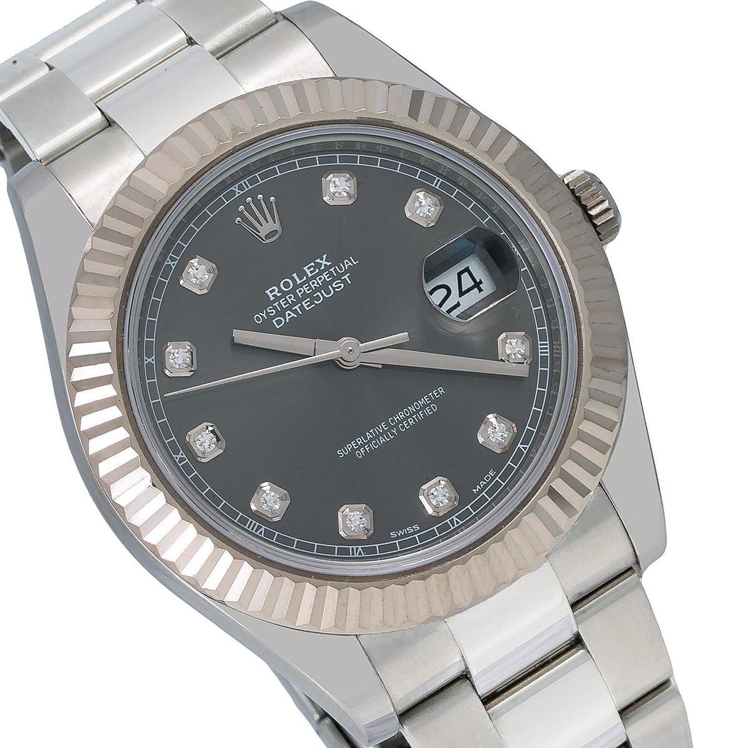 Rolex Datejust 41MM 116334 Slate Gray Diamond Dial Fluted Bezel Stainless Steel Oyster Bracelet