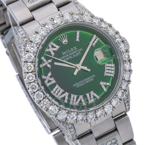Rolex Datejust Diamond Watch, 6605 36mm, Green Diamond Dial With 8.25 CT Diamonds