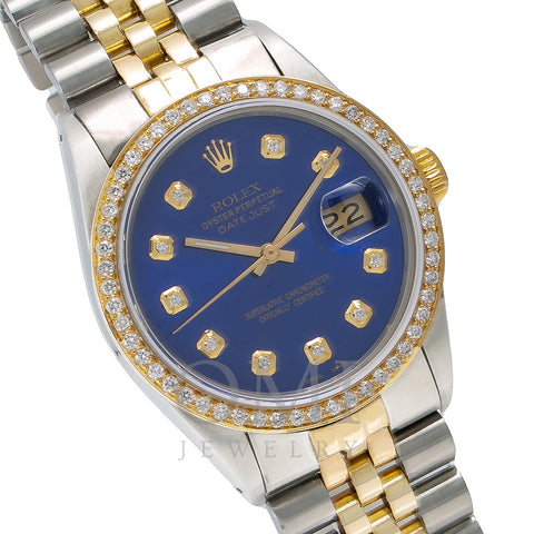 Rolex Datejust Diamond Watch, 16013 36mm, Blue Diamond Dial With 1.20 CT Diamonds