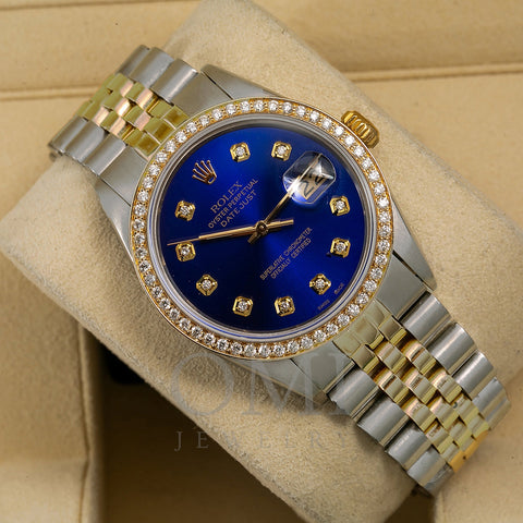 Rolex Datejust Diamond Watch, 16013 36mm, Blue Diamond Dial With 1.20 CT Diamonds