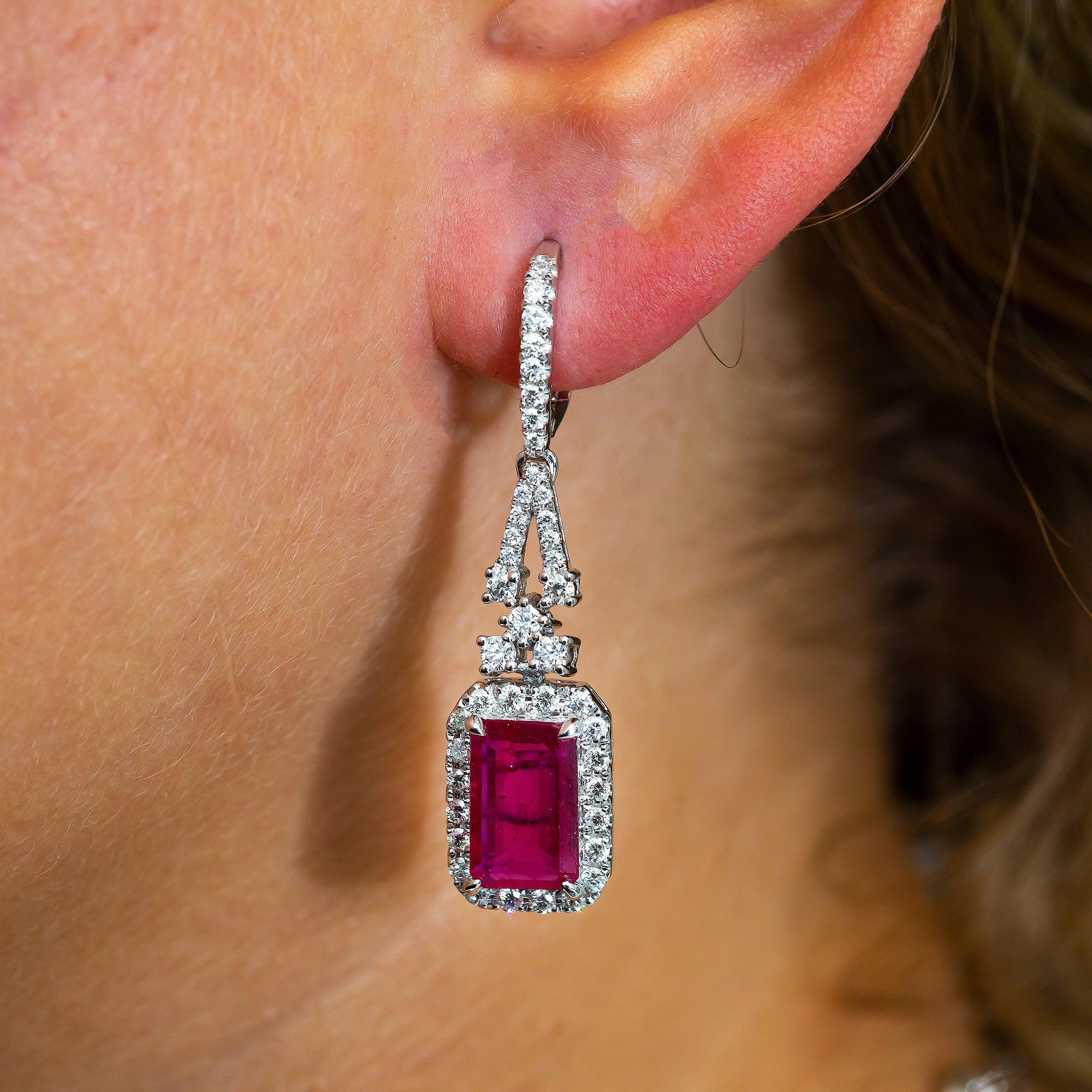 18K White Gold Ladies Earrings With White: 1.77 CTW Ruby: 5.68 CTW Diamonds