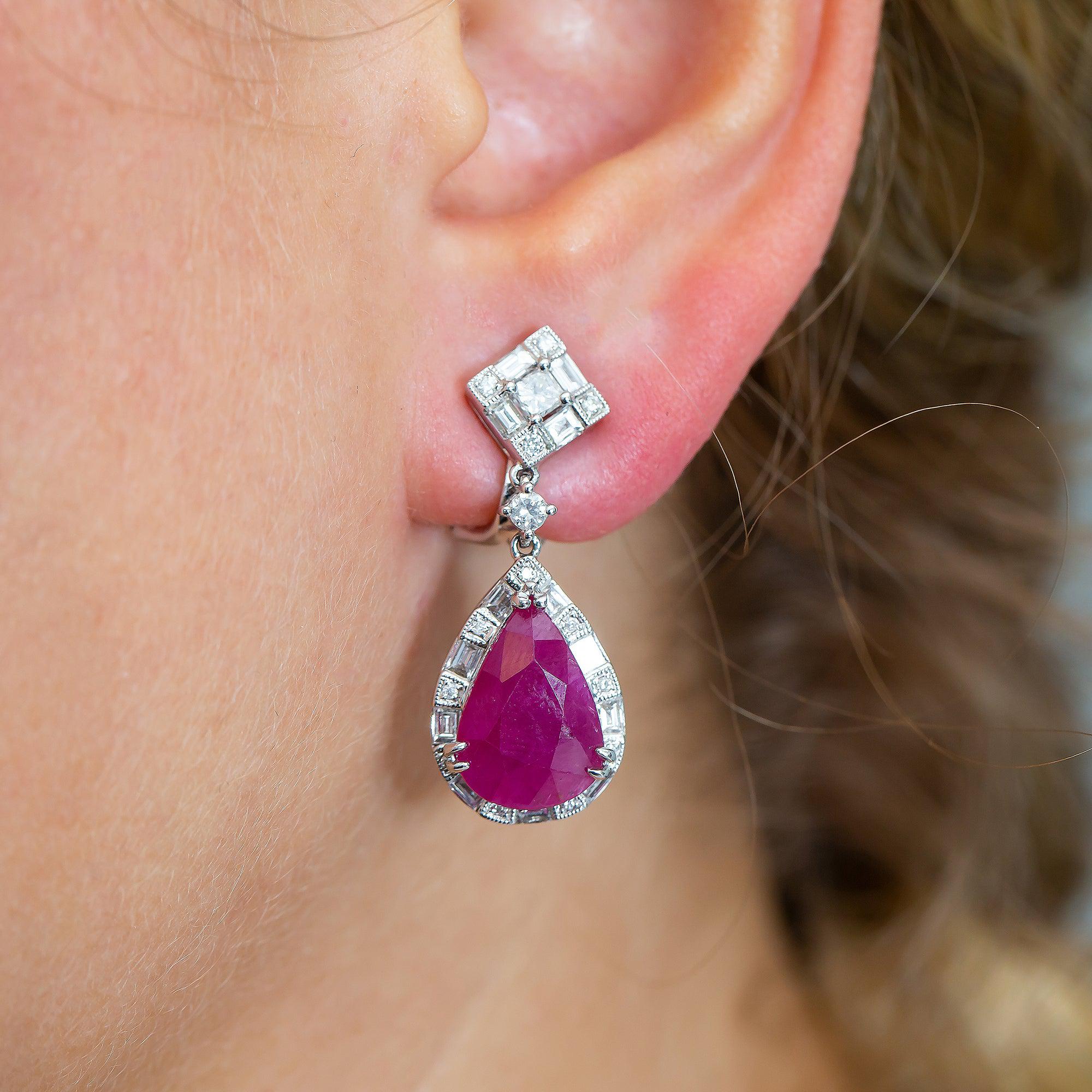 18K White Gold Ladies Earrings With White: 2.34 CTW Ruby: 9.00 CTW Diamonds