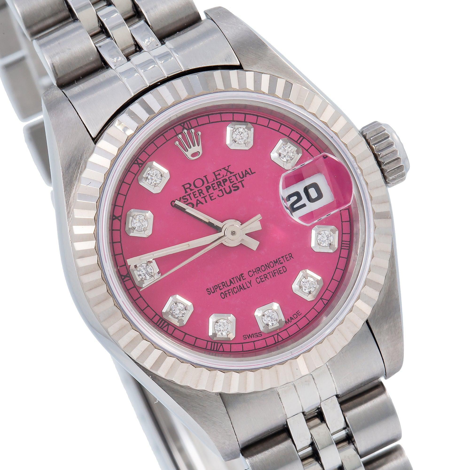 Rolex Datejust 26MM 69160 Pink Diamond Dial Fluted Bezel Stainless Steel Jubilee Bracelet
