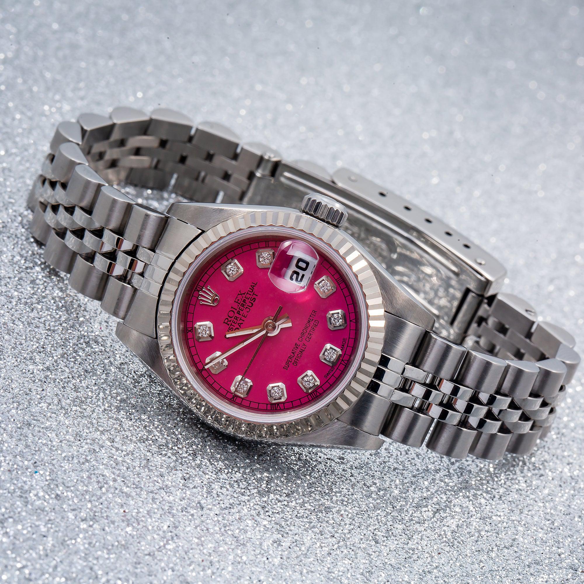 Rolex Datejust 26MM 69160 Pink Diamond Dial Fluted Bezel Stainless Steel Jubilee Bracelet