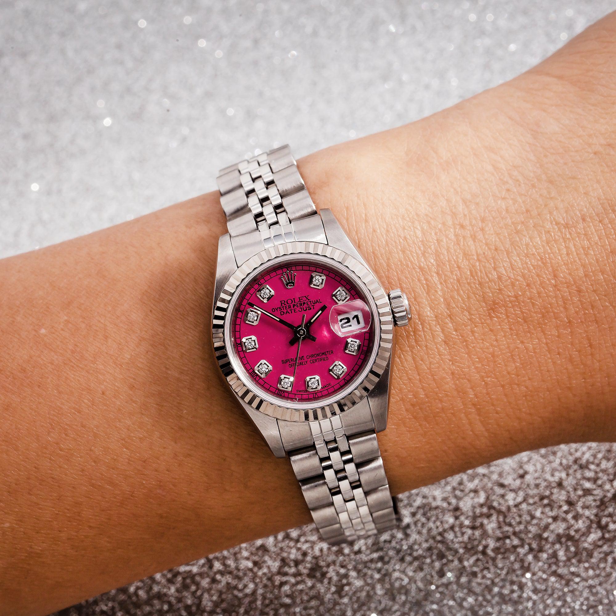 Rolex Datejust 26MM 69160 Pink Diamond Dial Fluted Bezel Stainless Steel Jubilee Bracelet