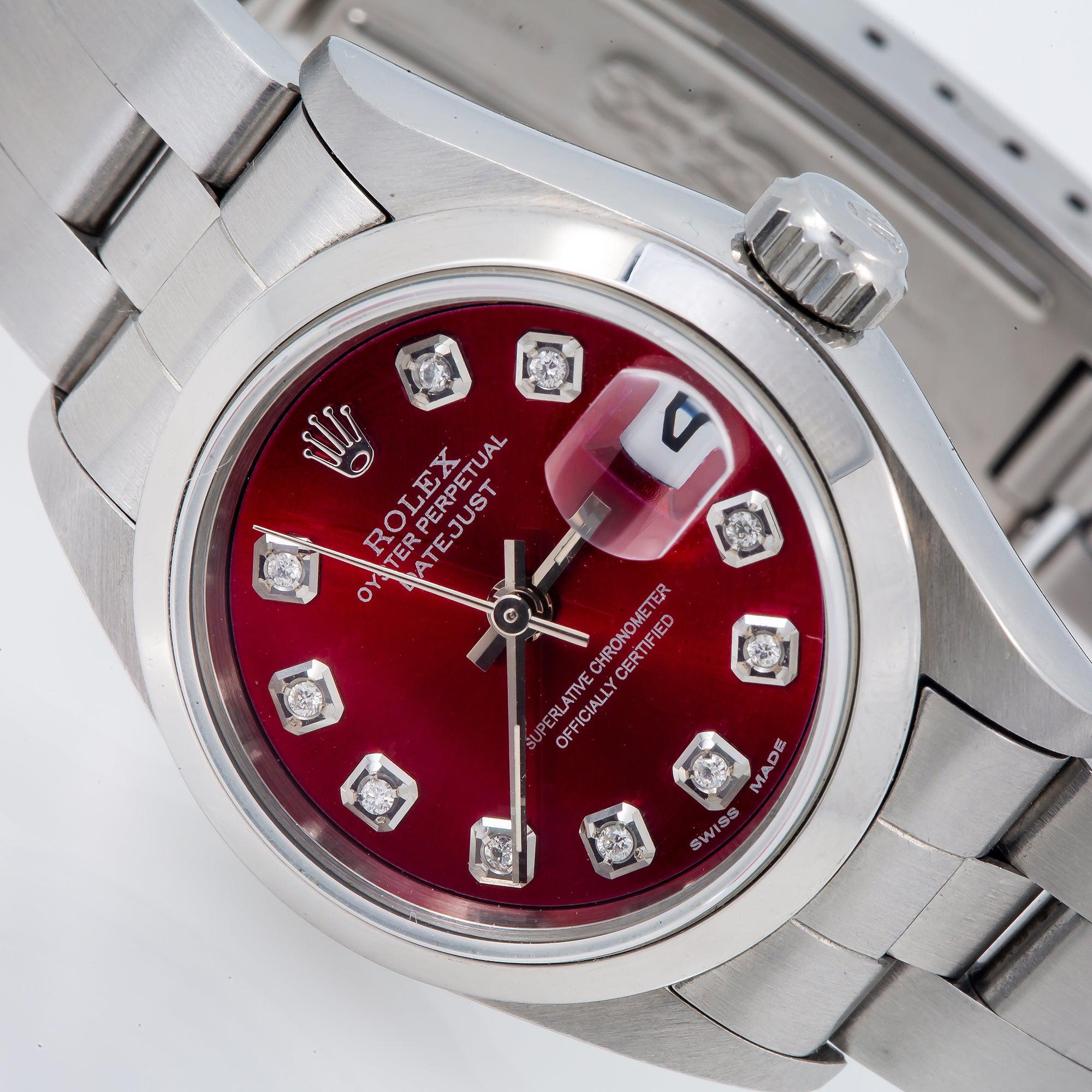Rolex Datejust 26MM 69160 Red Diamond Dial Smooth Bezel Stainless Steel Oyster Bracelet