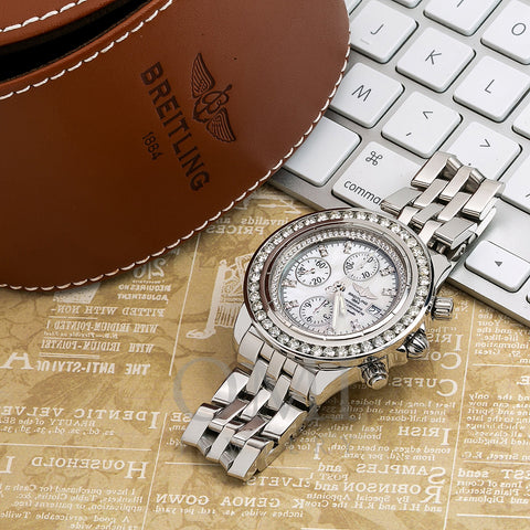 Breitling Chronomat Evolution A13356 44MM White Diamond Dial With Stainless Steel Bracelet