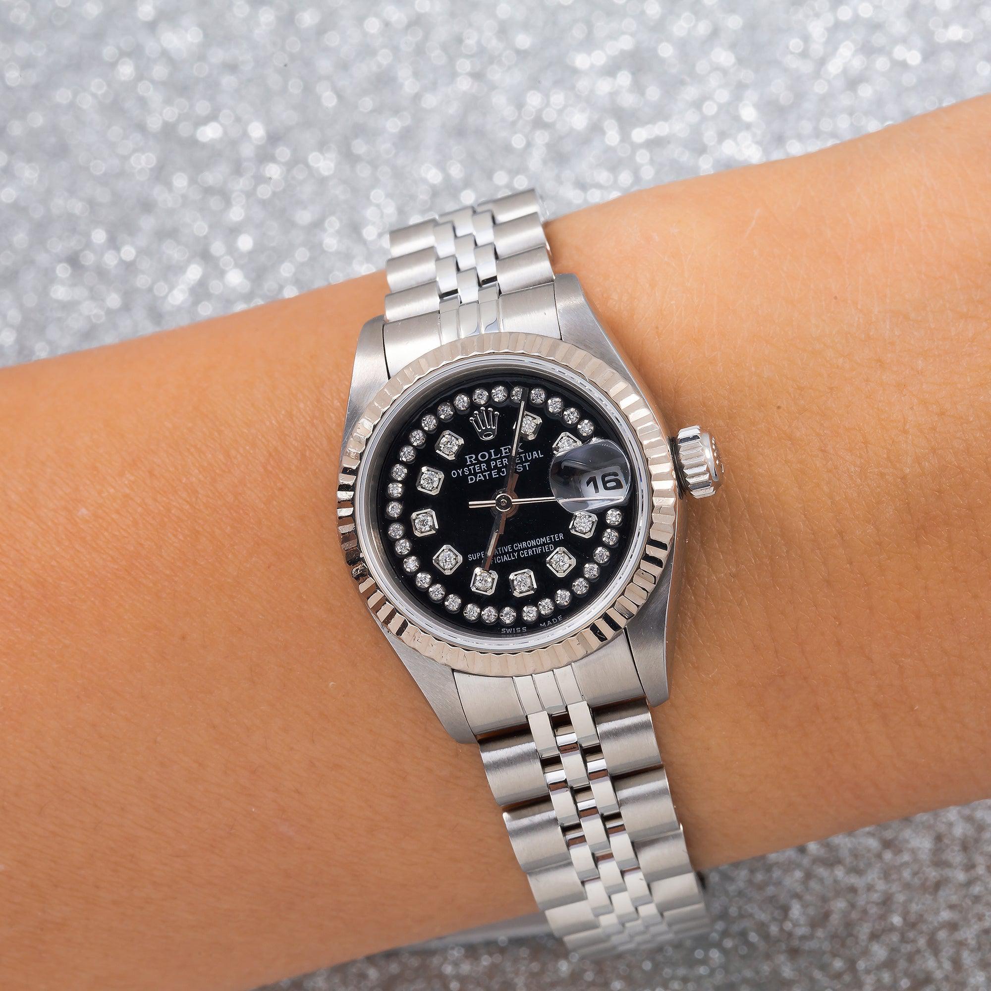 Rolex Datejust 26MM 69174 Black Diamond Dial Fluted Bezel Stainless Steel Jubilee Bracelet