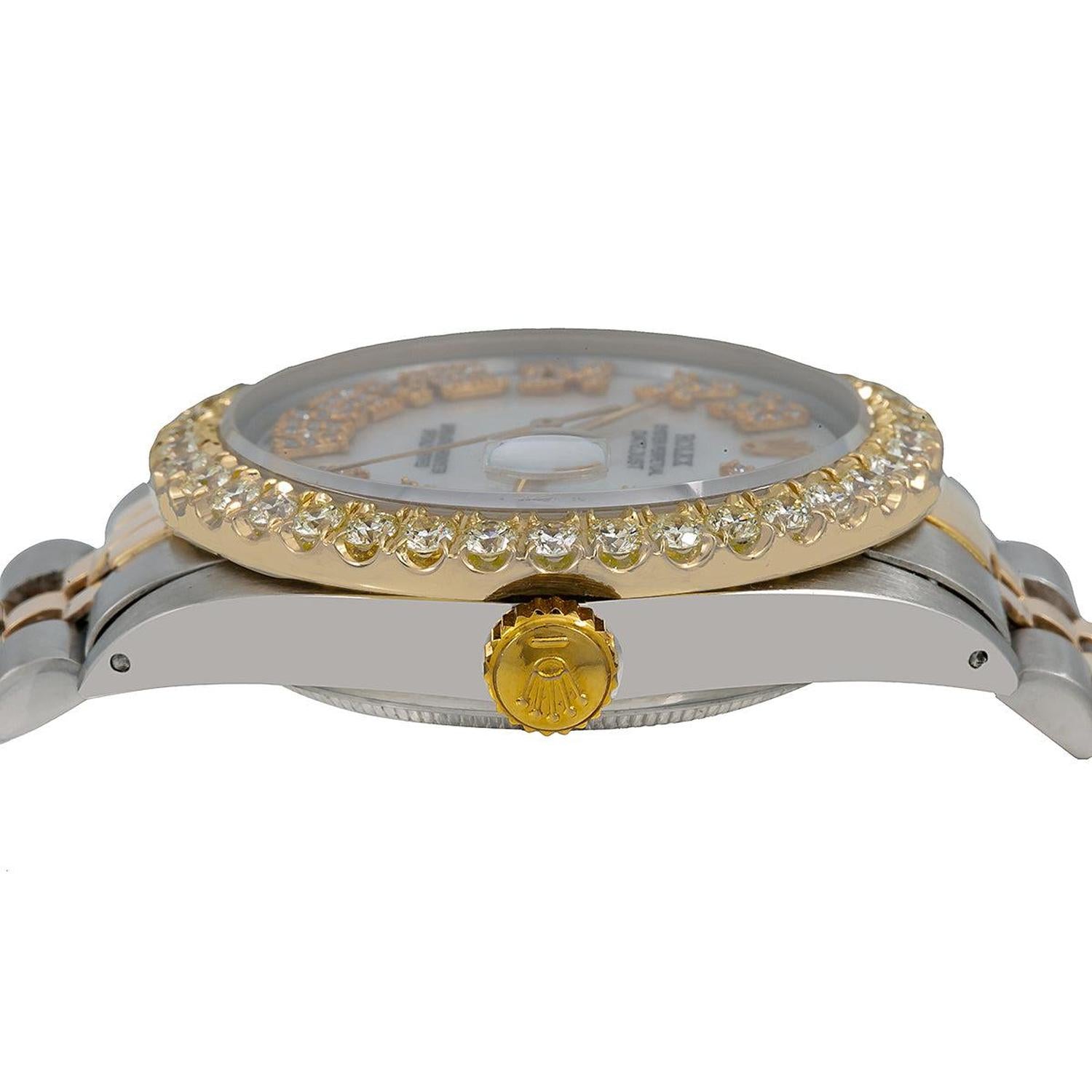 Rolex Datejust 36MM 16013 Mother of Pearl Roman Diamond Dial Diamond Bezel Two Tone Yellow Gold Jubilee Bracelet 3.75ct