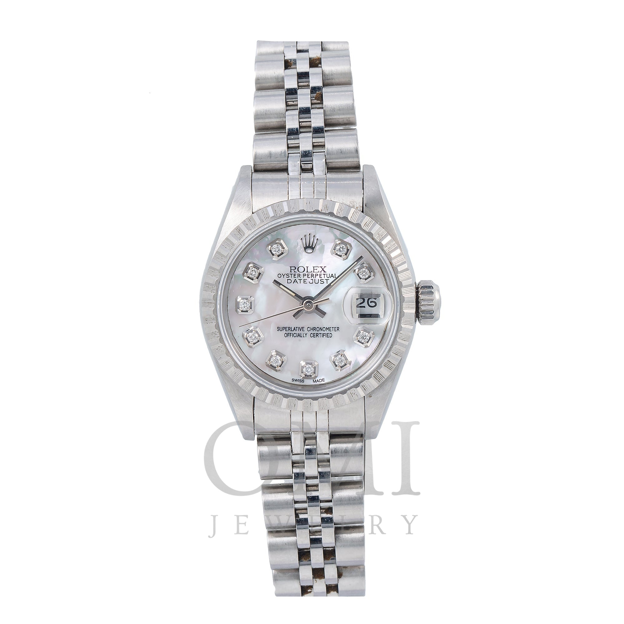 Final boliger fedme Rolex Oyster Perpetual Lady Date 69240 26MM Silver Diamond Dial With S -  OMI Jewelry
