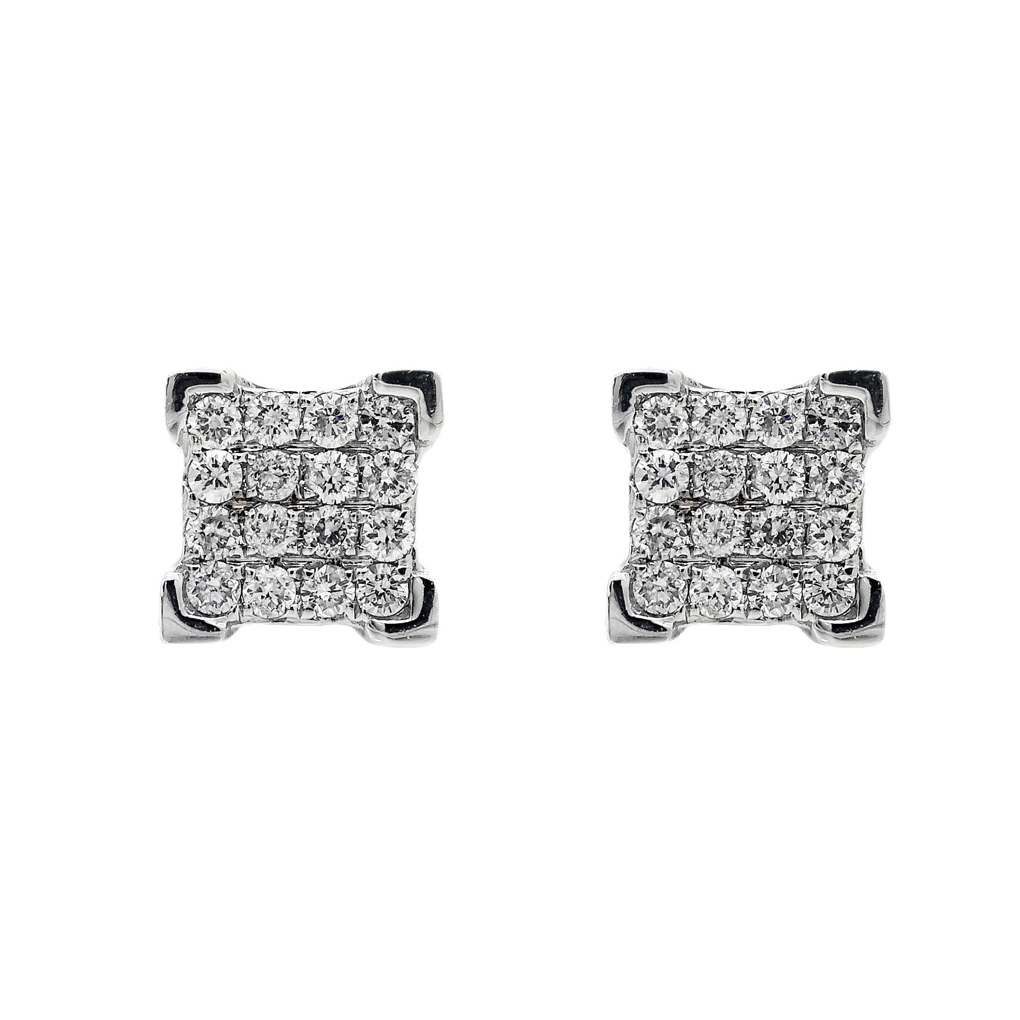 Small 14K White Gold  Unisex  Square Shaped  Diamond Earrings