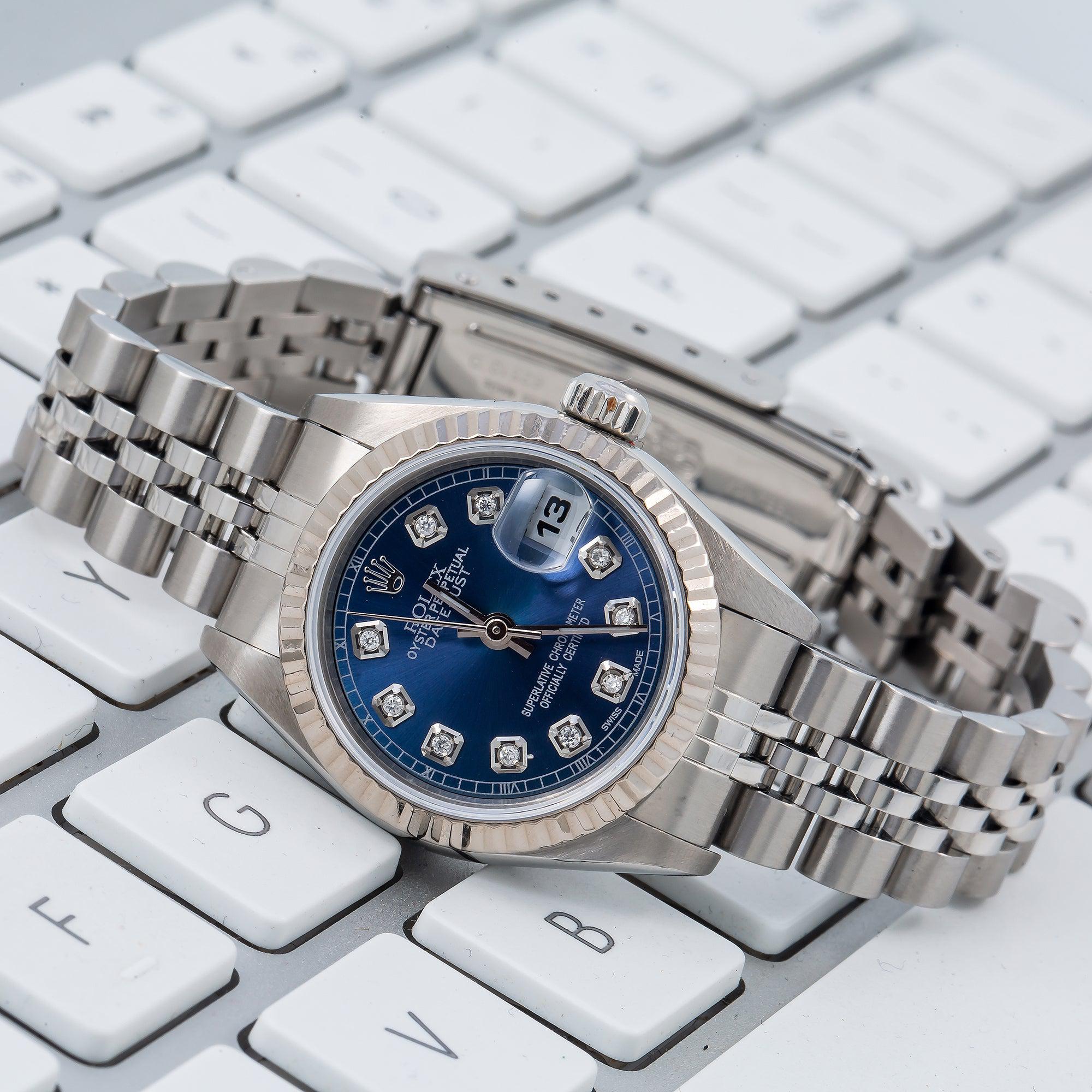 Rolex Datejust 26MM 69174 Blue Diamond Dial Fluted Bezel Stainless Steel Jubilee Bracelet