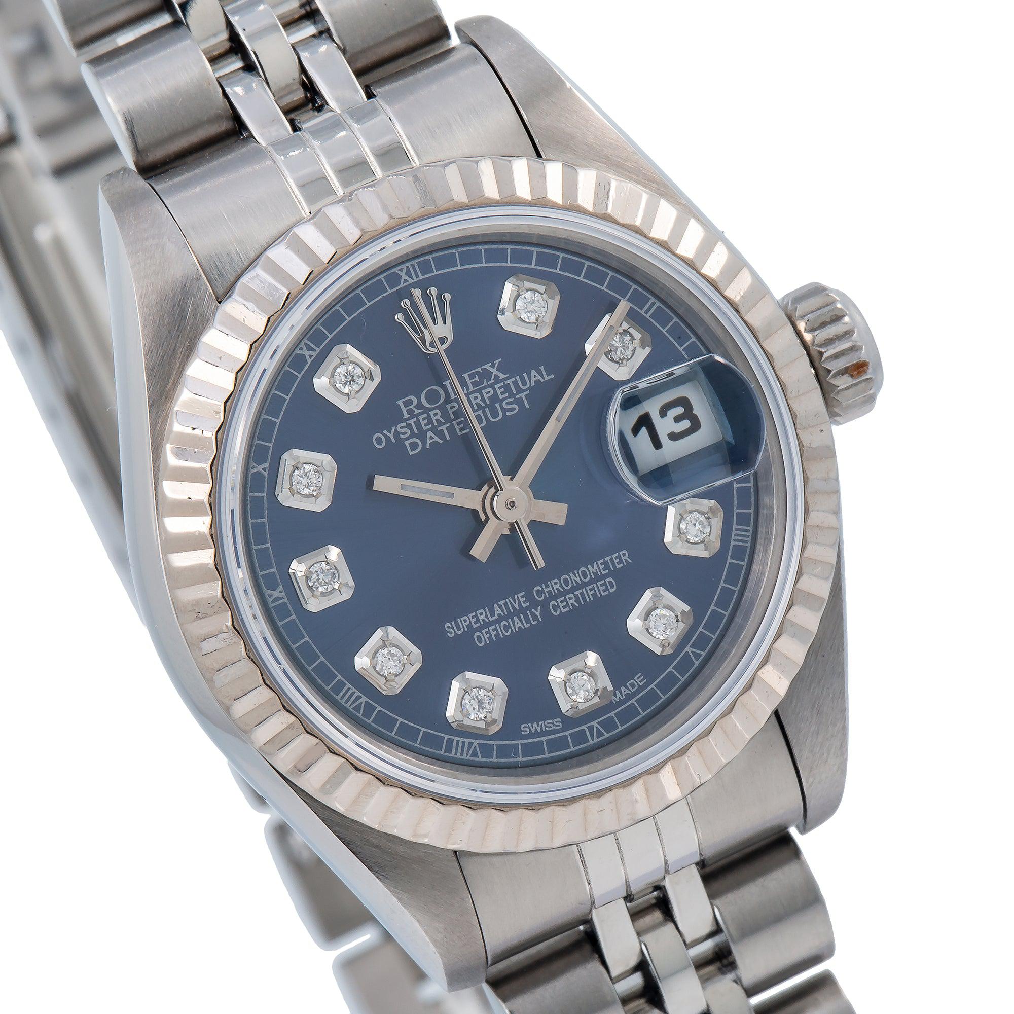 Rolex Datejust 26MM 69174 Blue Diamond Dial Fluted Bezel Stainless Steel Jubilee Bracelet