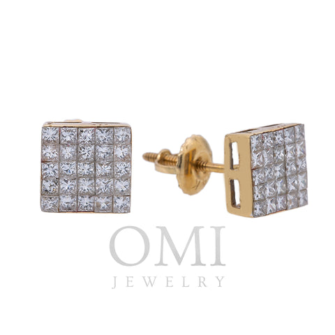 Small 14K Yellow Gold  Unisex  Square Shaped  Diamond Earrings