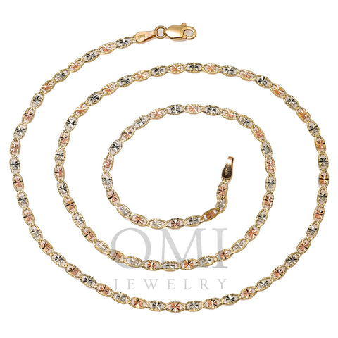 14K YELLOW GOLD 3MM TRICOLOR FANCY CHAIN