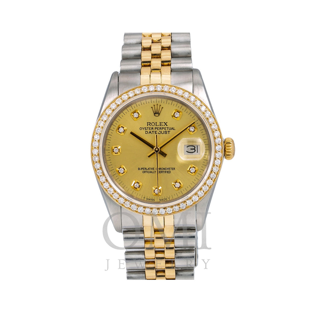 Rolex Datejust Diamond Watch, 16013 36mm, Champagne Diamond Dial With 1.20 CT Diamonds