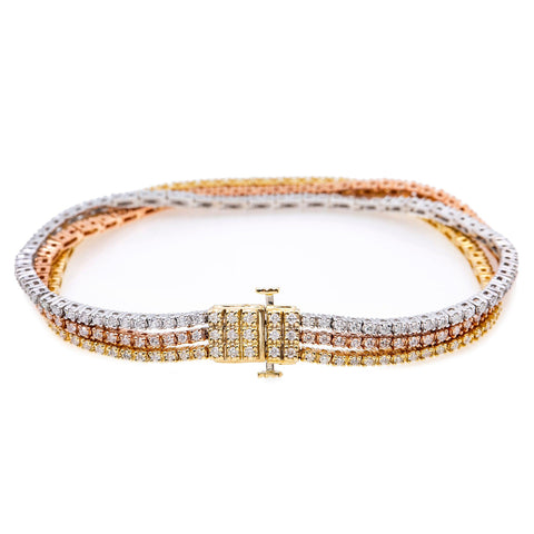 14K YELLOW/WHITE/ROSE GOLD LADIES BRACELET WITH 3.05 CT DIAMONDS