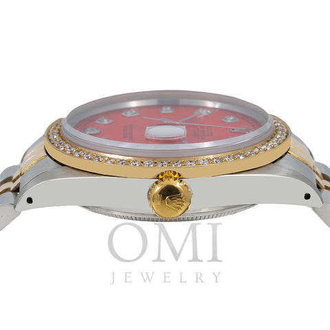 Rolex Datejust Diamond Watch, 16013 36mm, Red Diamond Dial With 1.20 CT Diamonds