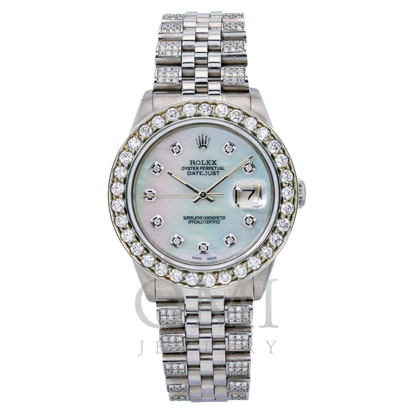 Rolex Datejust 1601 36MM White Mother of Pearl Diamond Dial With Stainless Steel Jubilee Bracelet