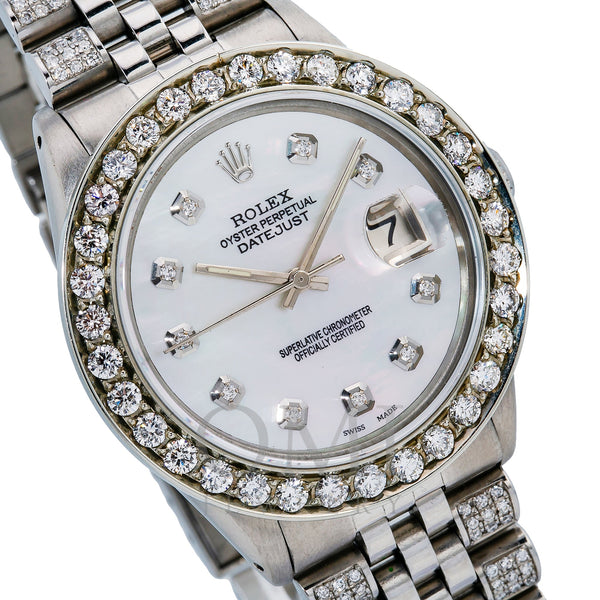 Rolex Datejust 1601 36MM White Mother of Pearl Diamond Dial With Stain ...