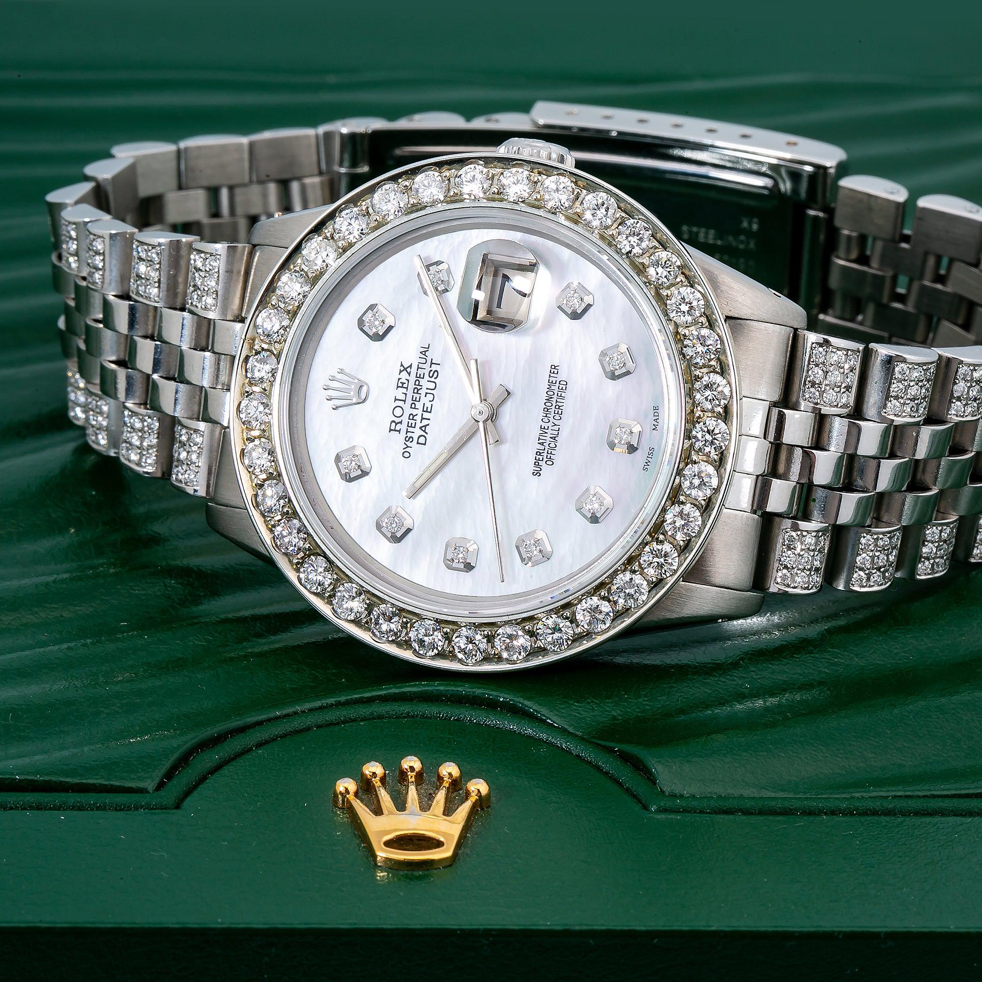 Rolex Datejust 36MM 16234 White Mother of Pearl Diamond Dial Diamond Bezel Stainless Steel Semi Diamond Jubilee Bracelet