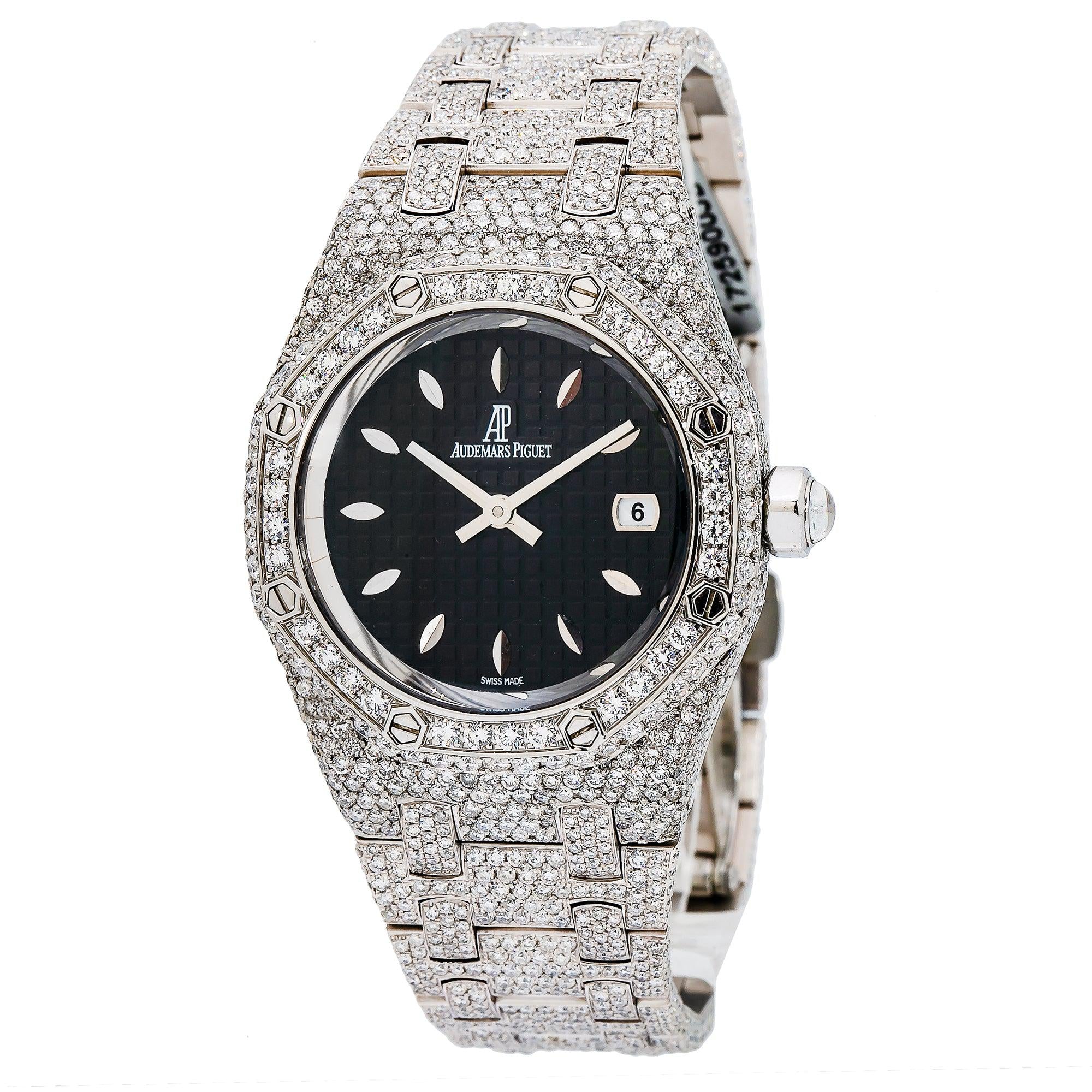 Audemars Piguet Royal Oak 33MM 67601ST Black Dial Diamond Paved Bezel Stainless Steel Bracelet