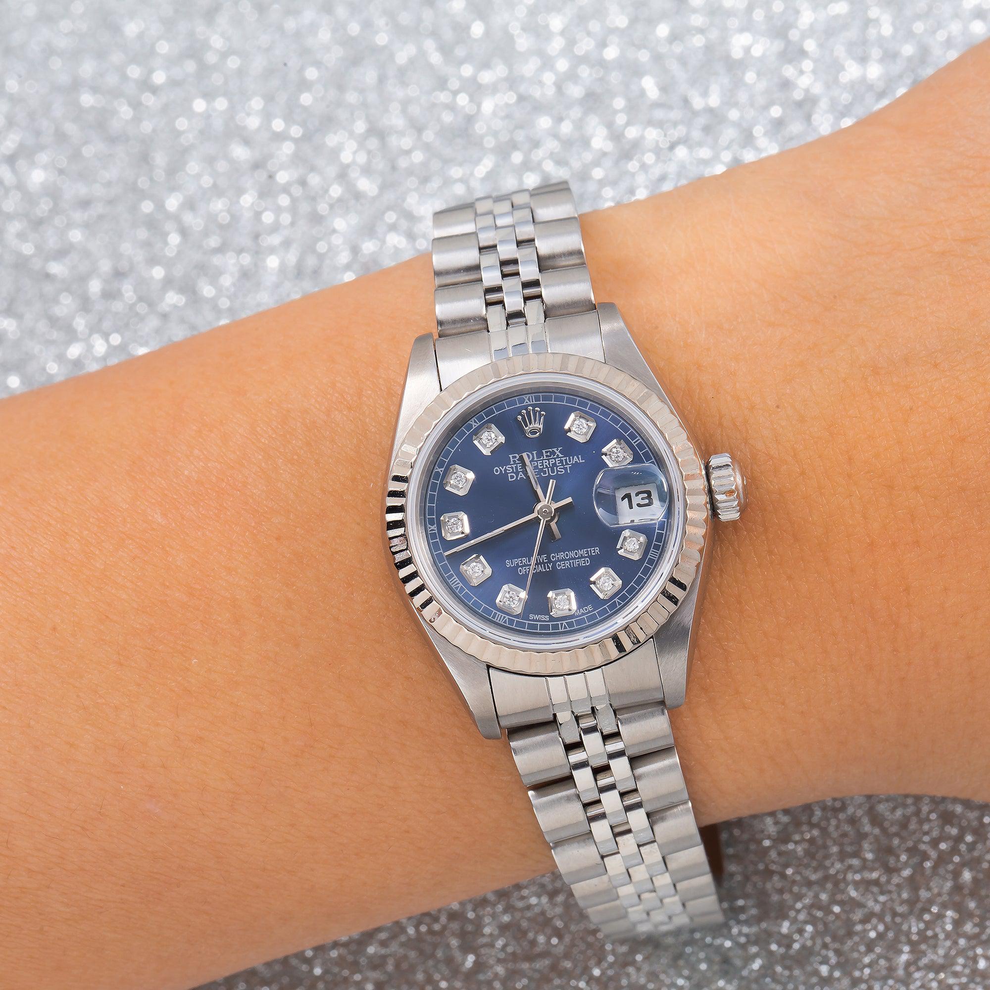 Rolex Datejust 26MM 69174 Blue Diamond Dial Fluted Bezel Stainless Steel Jubilee Bracelet