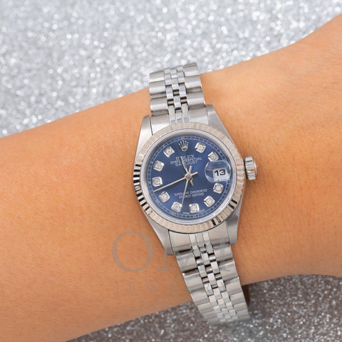 Rolex Lady-Datejust 69174 26MM Blue Diamond Dial With Stainless Steel Jubilee Bracelet