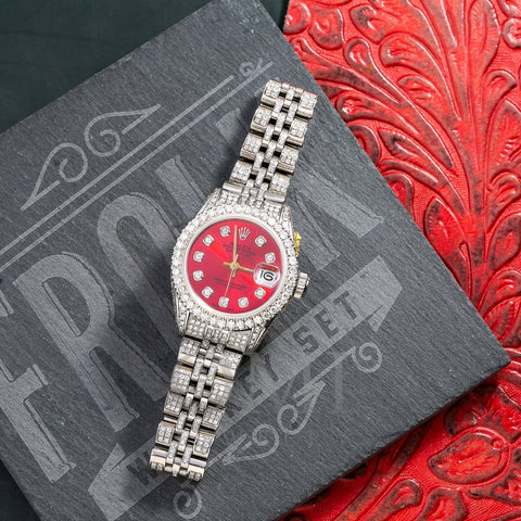 Rolex Lady-Datejust 6917 26MM Red Diamond Dial With Stainless Steel Bracelet