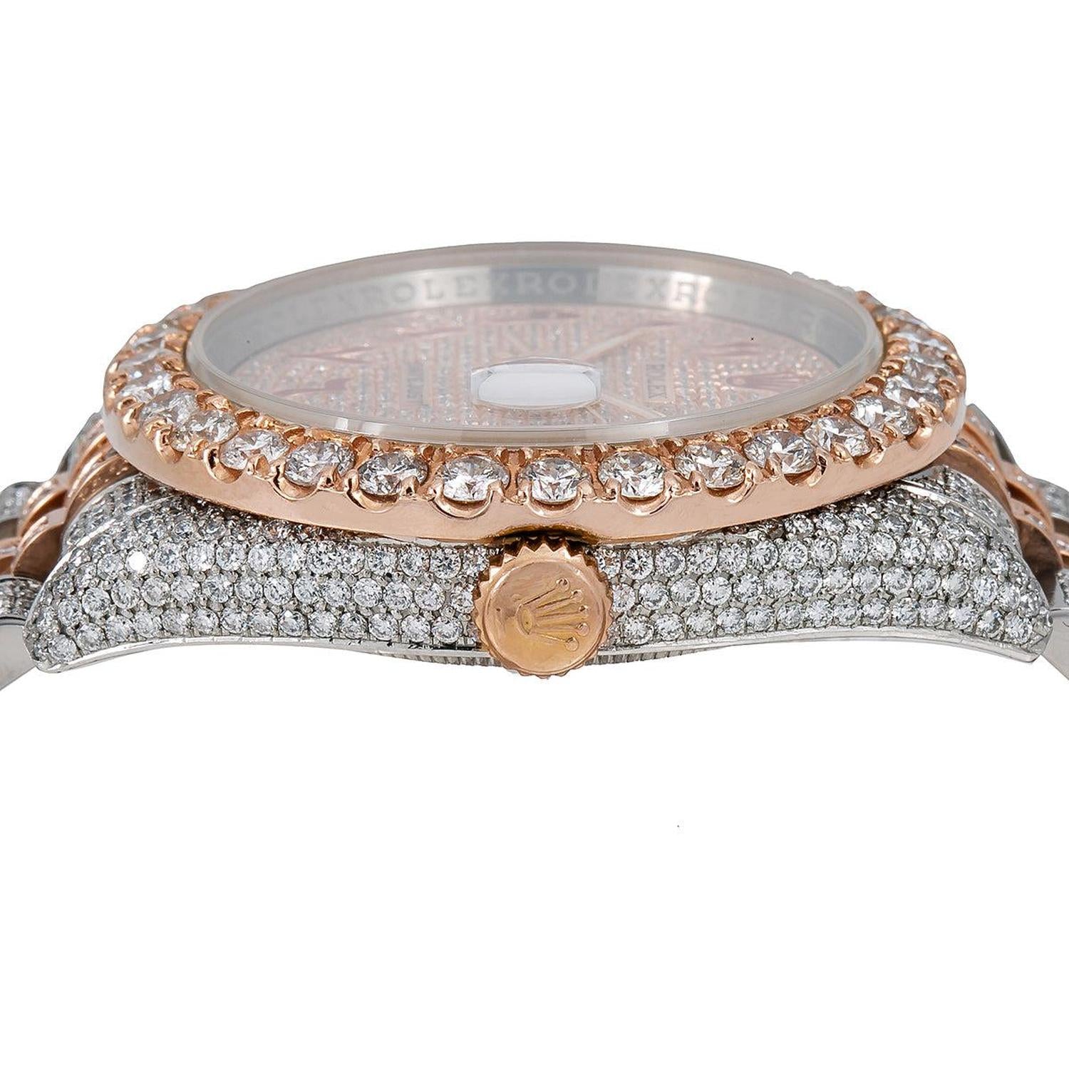 Rolex Datejust 36MM 116231 Diamond Paved Red Eastern Arabic Dial Diamond Bezel Two Tone Rose Gold Full Diamond Jubilee Bracelet 17.25ct