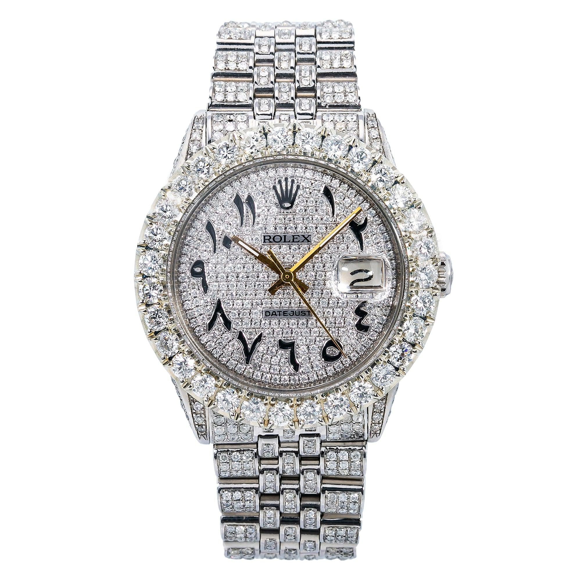 Rolex Datejust 36MM 16030 Diamond Paved Eastern Arabic Dial Diamond Bezel Full Diamond Oyster Bracelet 8.75ct