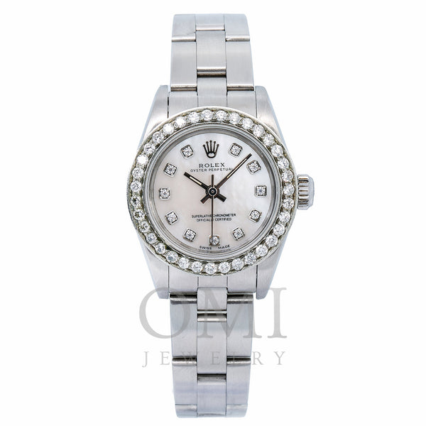 Rolex Oyster Perpetual 26MM Silver Diamond Dial With Stainless Steel Oyster Bracelet