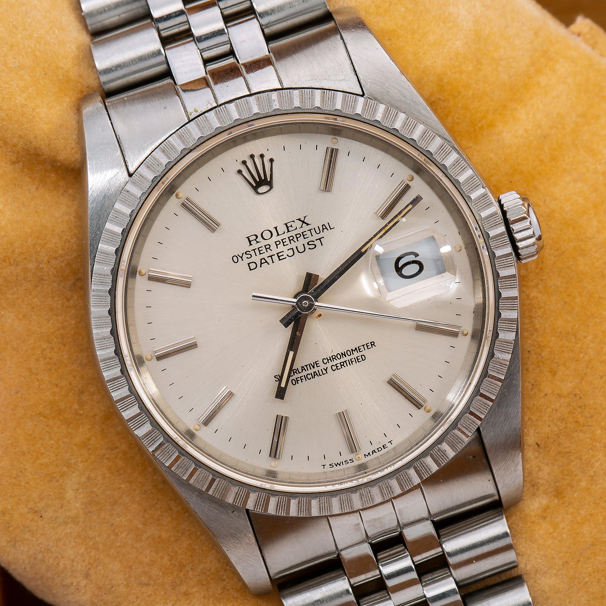 Rolex Datejust 36MM 1603 Silver Dial Engine Turned Bezel Stainless Steel Jubilee Bracelet