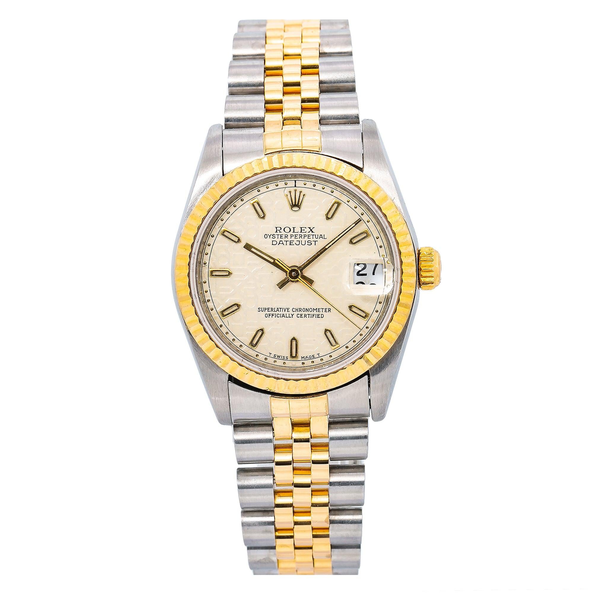 Rolex Datejust 31MM 68273 Ivory Pattern Dial Yellow Gold Fluted Bezel Two Tone Jubilee Bracelet
