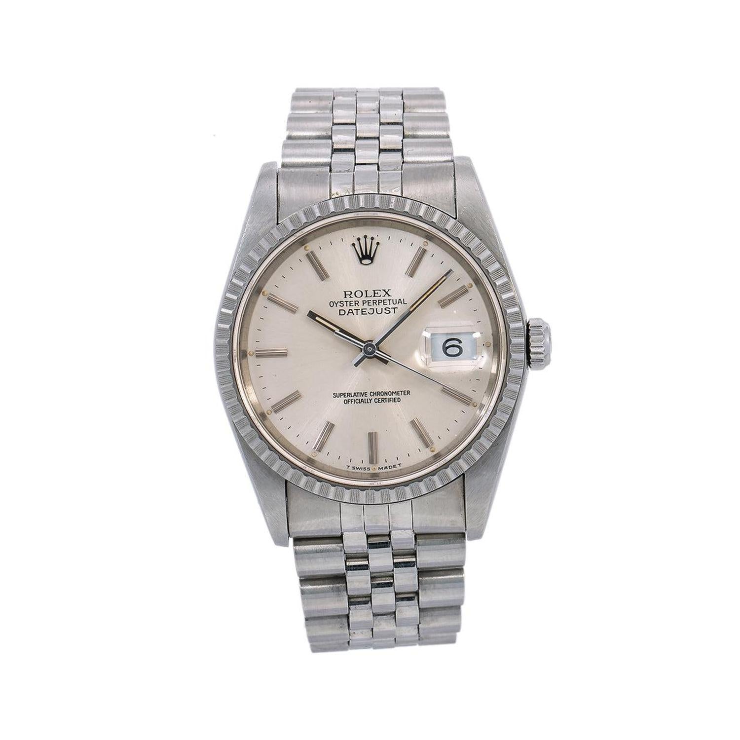 Rolex Datejust 36MM 1603 Silver Dial Engine Turned Bezel Stainless Steel Jubilee Bracelet