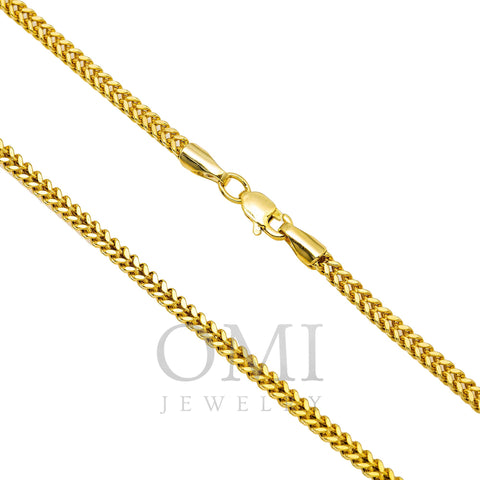 10k Yellow Gold 2.35mm Hollow Box Franco Chain Available In Sizes 18