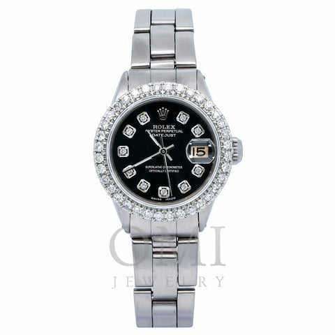 Rolex Oyster Perpetual Lady Datejust 6516 26MM Black Diamond Dial With Stainless Steel Bracelet