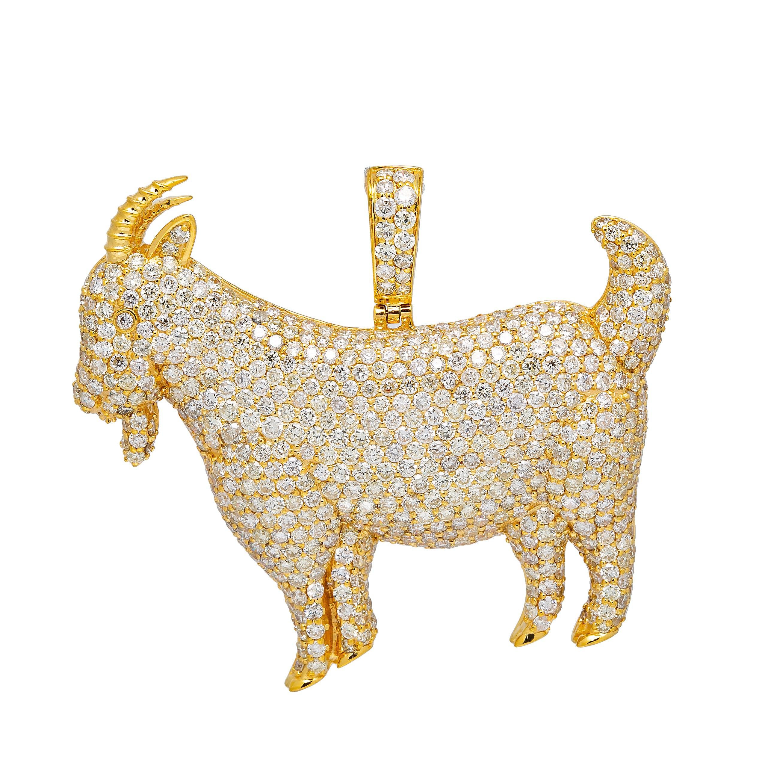 14K YELLOW GOLD DIAMOND GOAT PENDANT 2CT