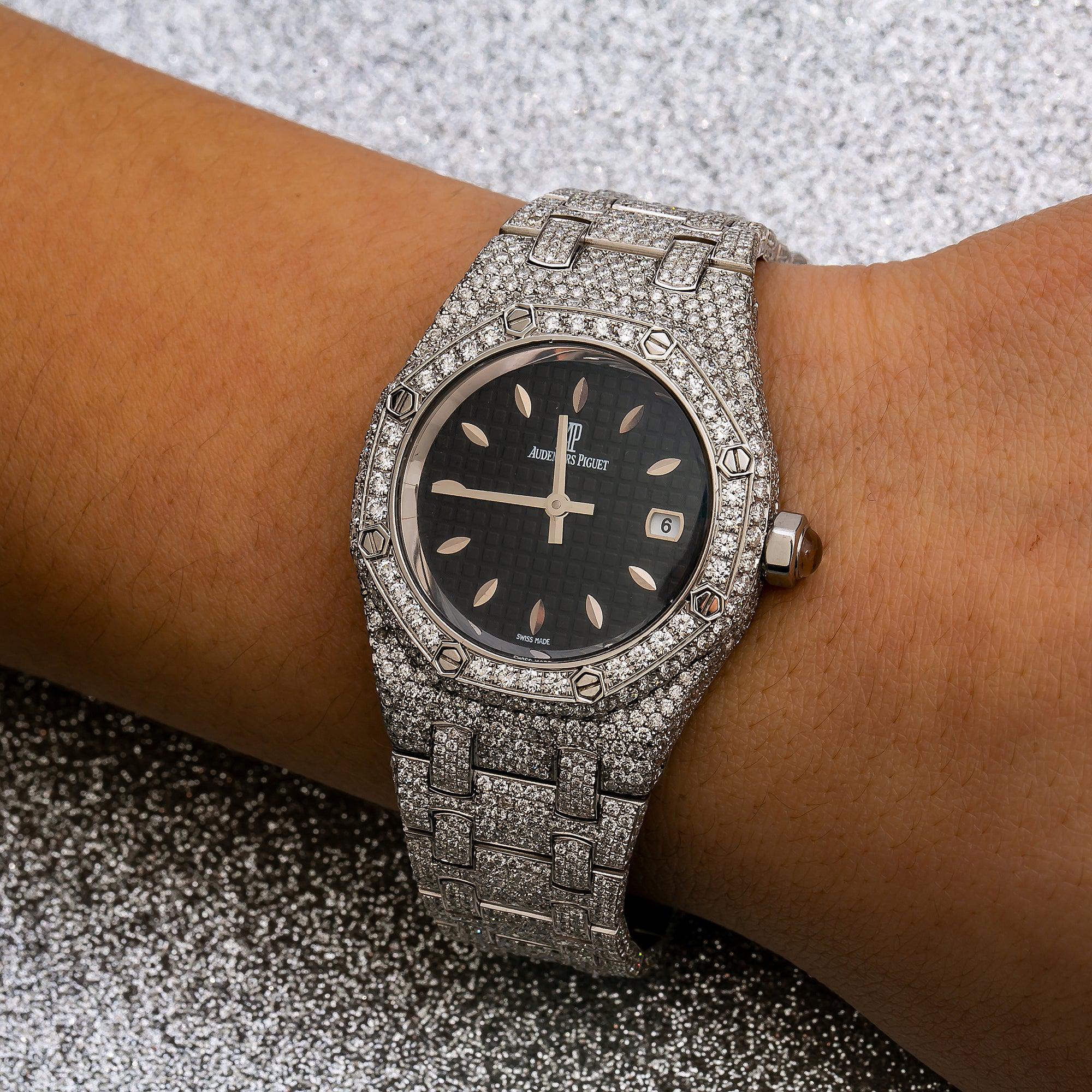 Audemars Piguet Royal Oak 33MM 67601ST Black Dial Diamond Paved Bezel Stainless Steel Bracelet