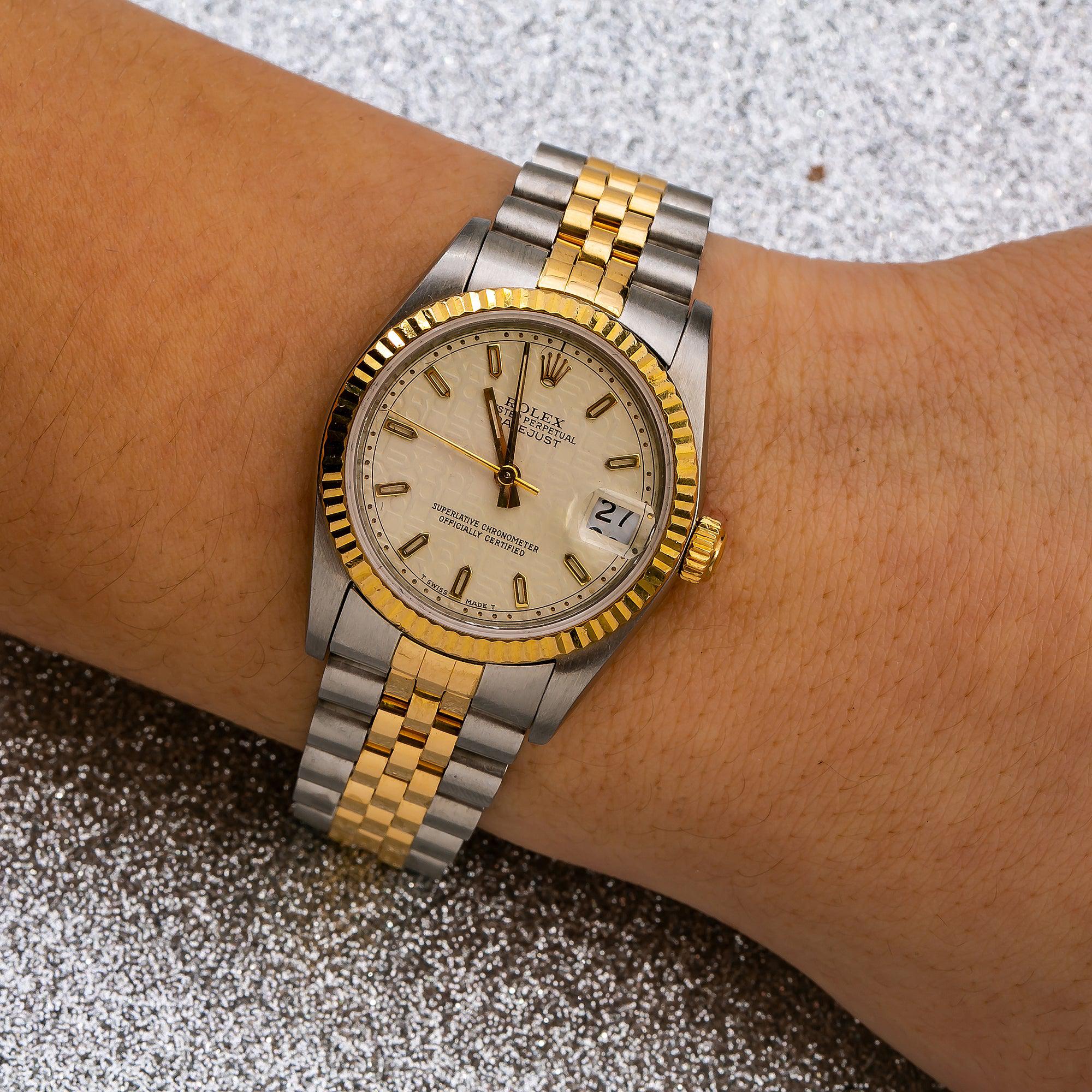 Rolex Datejust 31MM 68273 Ivory Pattern Dial Fluted Bezel Two Tone Yellow Gold Jubilee Bracelet