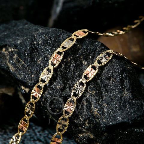 14K YELLOW GOLD 3MM TRICOLOR FANCY CHAIN
