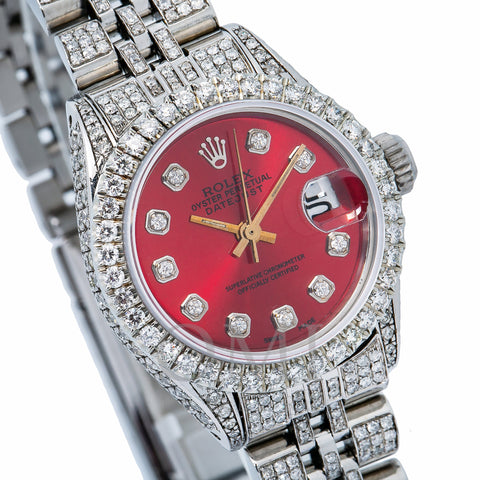 Rolex Lady-Datejust 6917 26MM Red Diamond Dial With Stainless Steel Bracelet
