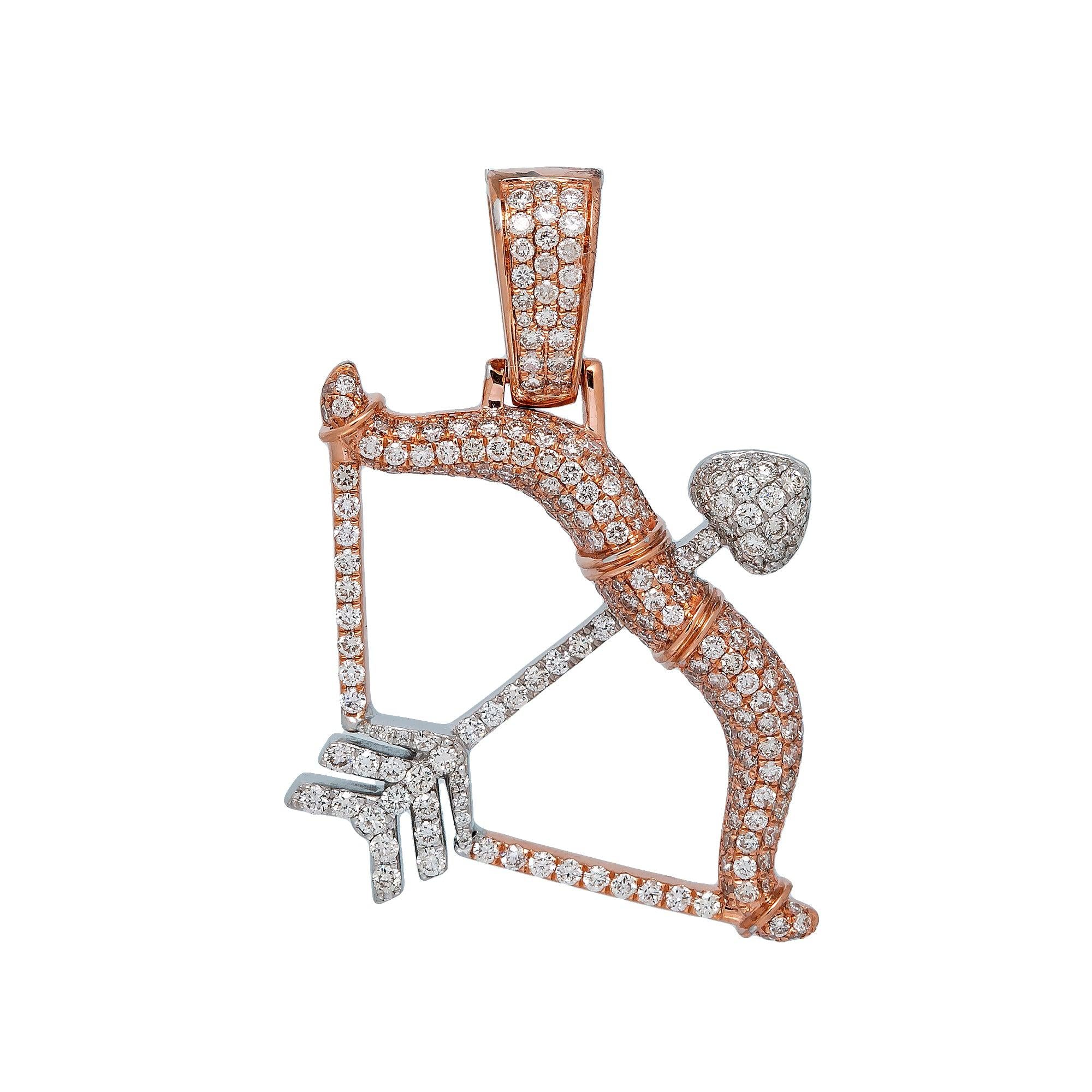 14K ROSE/WHITE GOLD DIAMOND CUPID BOW & ARROW PENDANT