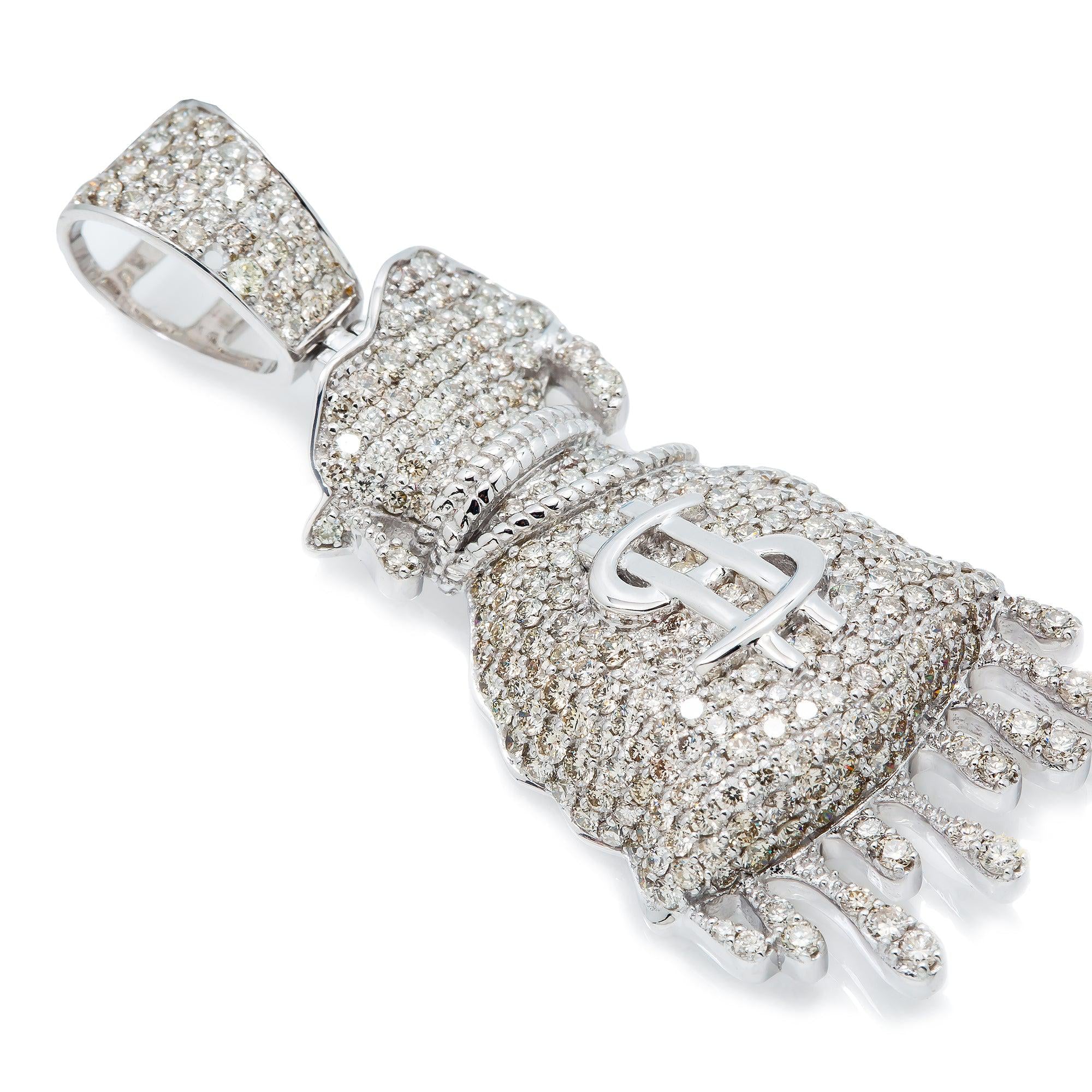 14K GOLD DIAMOND DRIPPING MONEY BAG PENDANT 3.75 CT